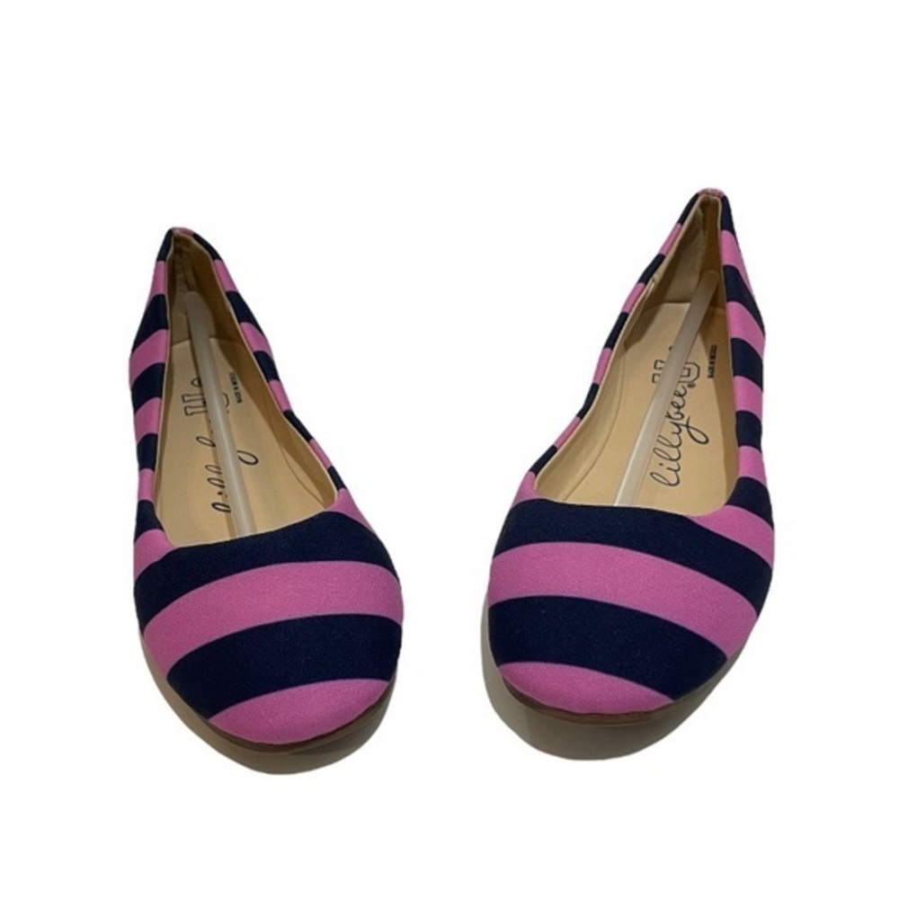 NEW Lilac Purple Navy Blue Stripe Flats Slip On Shoes Round Toe LillyBee Size 8